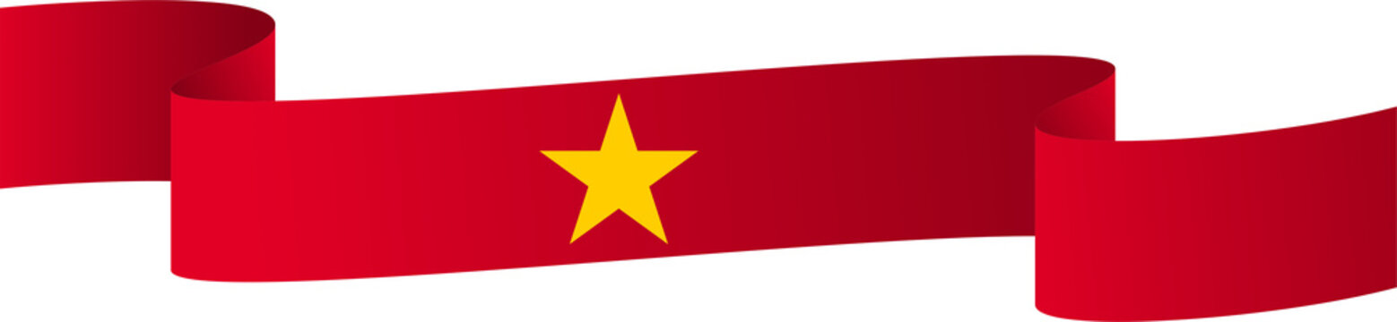 Wavy vietnam flag red ribbon banner with yellow star national patriotic symbol isolated illustration