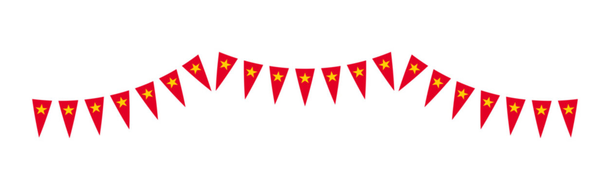 Vietnam flag triangular bunting garland red yellow star pennants party celebration vector illustration