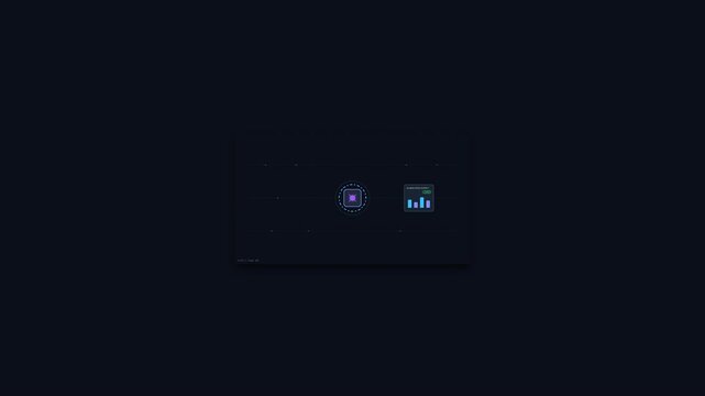 Modern flat vector animation showing data packets entering an AI processing system, being processed by a central technology core, and transforming into digital output.