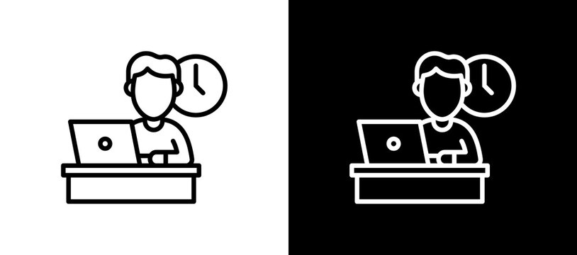Working Line Icon On White and Black Backgrounds.   