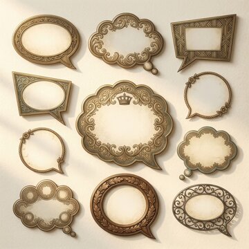 Set of vintage ornate speech bubbles for decoration or design