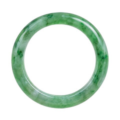 Beautiful polished green jade bangle bracelet with natural variations in color, captured on a clean white background © no one
