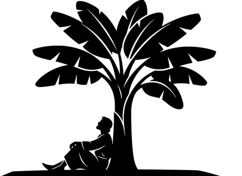 Prophet Jonah Sitting Under Plant Old Testament Bible Vector Illustration, Shelter in Shade, Book of Jonah Nineveh Story, Comfort and Reflection Scene