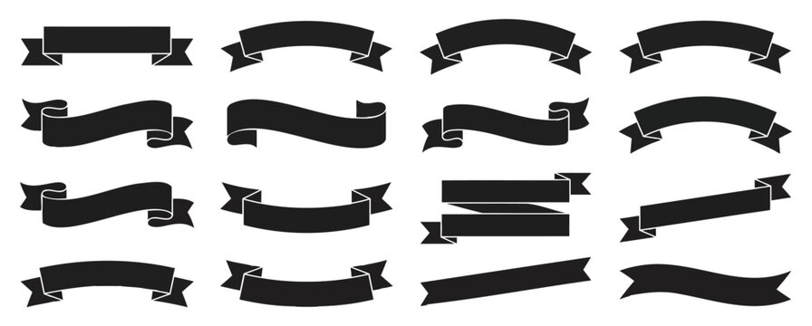 Set of black vintage ribbons and banners vector illustration on white background