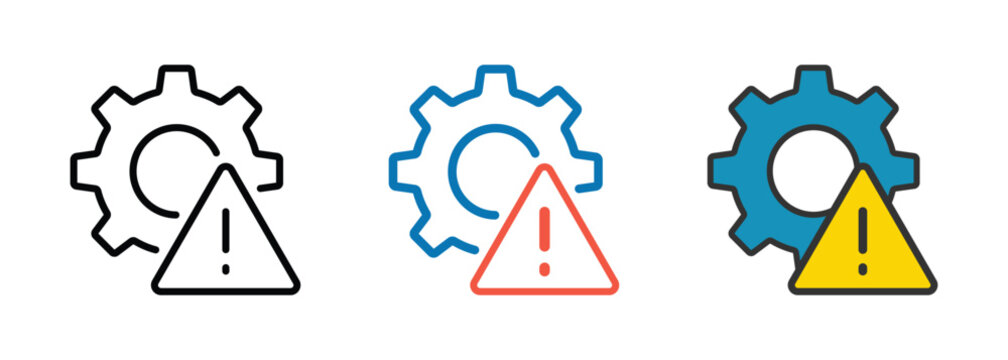 Risk management icon with gear and warning sign representing crisis control, hazard prevention, problem solving. Transparent vector
