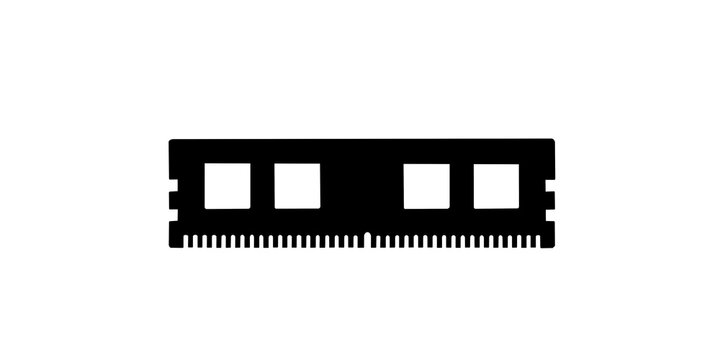 Black computer ram memory stick module on transparent background, graphic resource for technology.