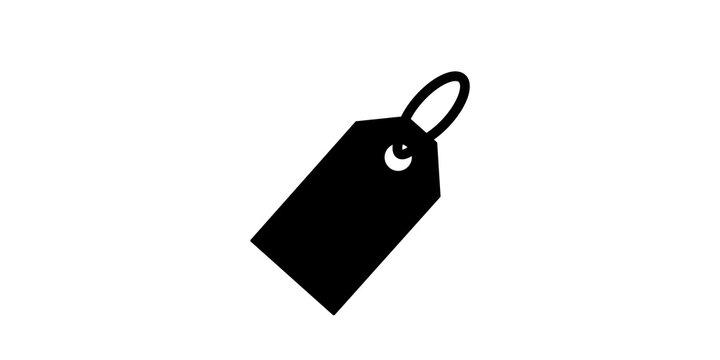 Black price tag icon with loop design for retail discounts and sales event updates.