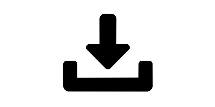 Black download arrow icon pointing down for digital file saving and installation.