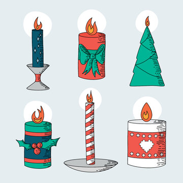 Christmas Candles Vector Set Tree and Striped Design