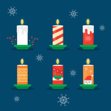 Christmas Candles Vector Illustration Blue Background
