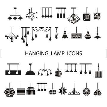 Hanging Lamp Icons Vector Set Chandelier Collection