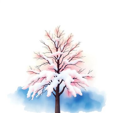 snow capped tree watercolor clipart vector isolated on a white background, landscape, isolated