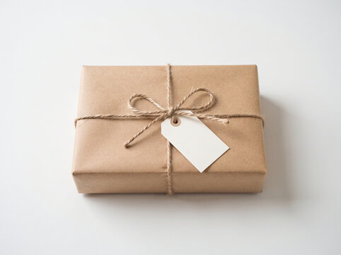 Gift box with twine bow and tag