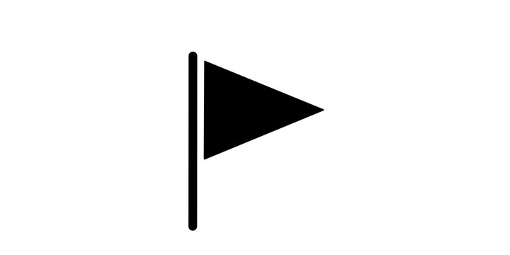 Black flag icon with pointed shape for map location and task milestone mark design.