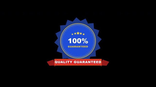 Flat certified guarantee ribbon stamp quality badge with subtle oscillating motion on transparent background