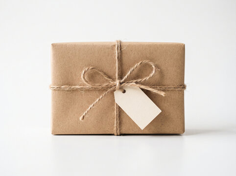 Brown kraft paper package with twine bow
