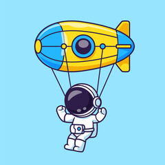 Cartoon astronaut hanging from a yellow with astronaut white space © Sumon 