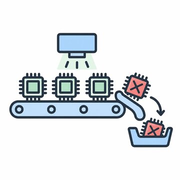 Automated production line separating failed semiconductor chips from good units