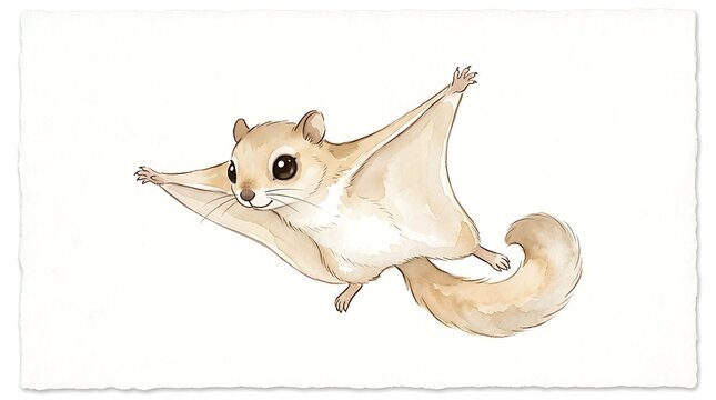 Cute flying sugar glider with stretched patagium mid-flight