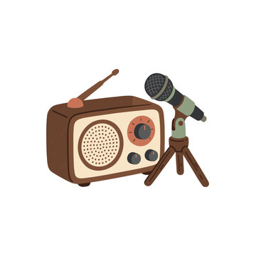 Retro radio and podcast microphone illustration