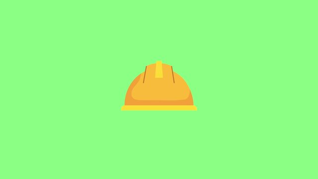 Flat vector animated yellow construction safety hard hat against a green screen background