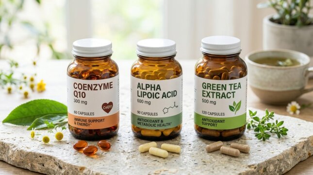 Dietary Supplements Trio Coenzyme Q10 Alpha Lipoic Acid Green Tea Extract Natural Health