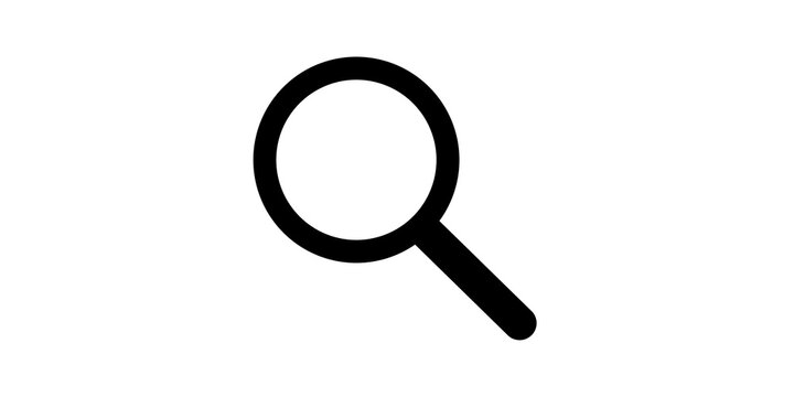 Black magnifying glass thin line icon for searching or zooming on transparent background.