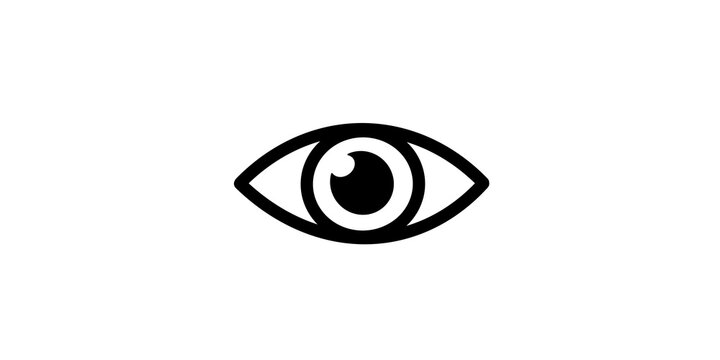 Black eye icon featuring simple line work graphic for digital interfaces and apps.