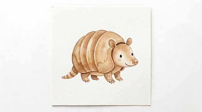 Cute cartoon armadillo standing on light gray background