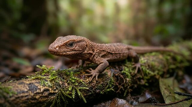 earless monitor lizard in borneo rainforest close up at morning light video