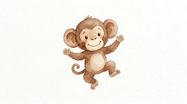 Happy cartoon monkey waving both arms cheerfully