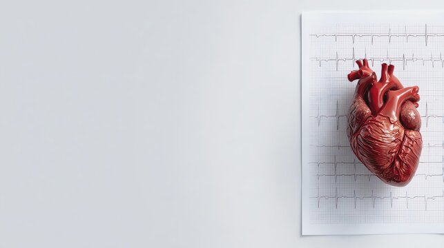 Realistic human heart model on graph paper.