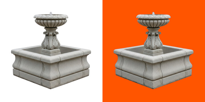 Classic stone garden water fountain with a square base design transparent png