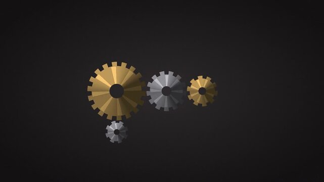 Brass clockwork gears meshing rotating seamless loop precision engineering technology concept