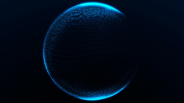 An icy cyan ring of fine light strands frames dark copy space. Seamless loop with a clean, restrained look for logo placement and technology titles.