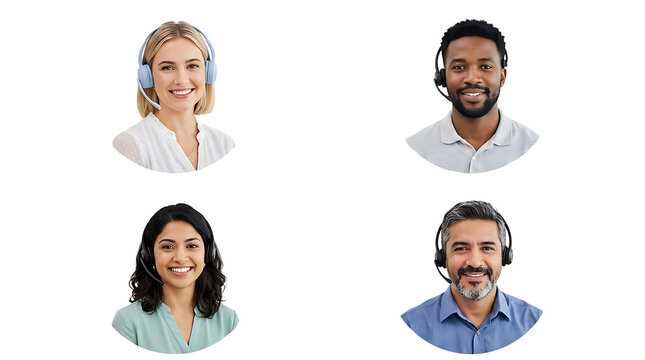 Customer support team avatars isolated on transparent background