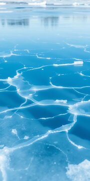 Frozen pond's smooth surface reflects blue sky, ||pond, frozen