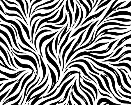 Pattern with black and white zebra stripes painted with a dry brush. Background with animal skin texture. Transparent EPS version.