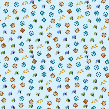 Seamless pattern of stylized flowers and buds