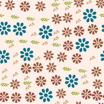 Seamless pattern of stylized flowers and foliage