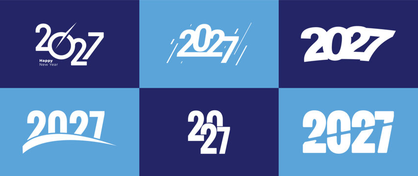 Six variations of the year 2027 presented in a modern blue and white color scheme

