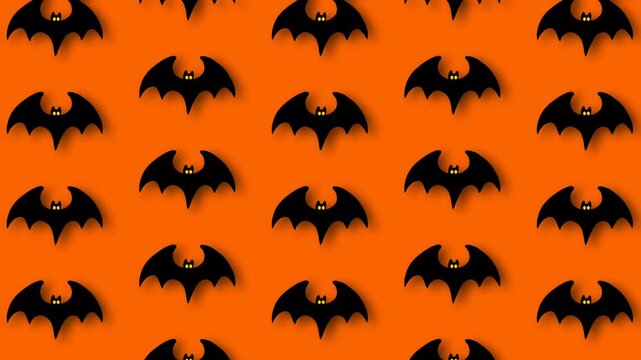 Spooky Halloween Bats Seamless Pattern Animation Motion Graphics Background on Bright Orange.