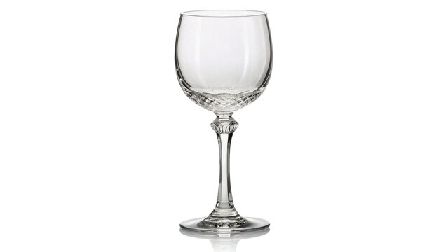 Empty elegant crystal clear wine glass with stem drinkware isolated on transparent background