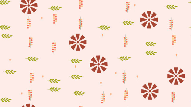 Stylized botanical pattern with flowers and leaves