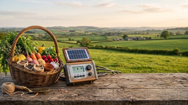 Wicker basket of fresh vegetables