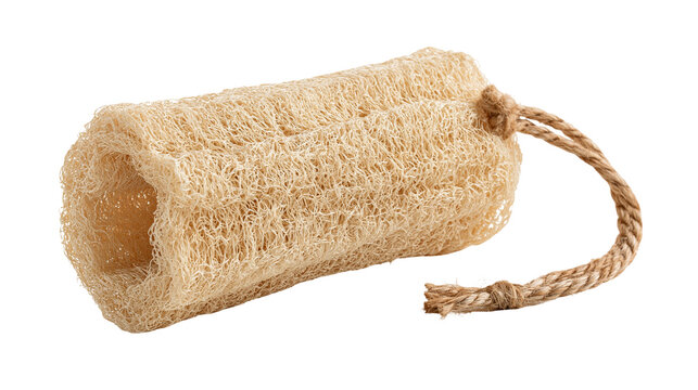 Natural fibrous loofah sponge with a twisted jute rope handle for body scrubbing
