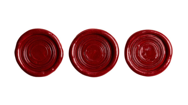 Three round dark red wax seals with concentric circular impressions