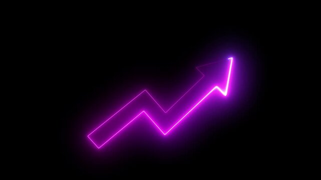 Abstract glowing neon business graph growth arrow up arrow. business growth arrow concept. Market Recovery Concept. Successful growth trend Green line graph going Up. Business success concept