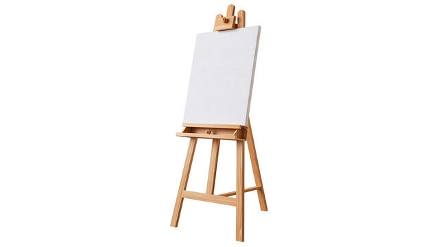 Wooden artist easel with a blank white canvas for painting and drawing