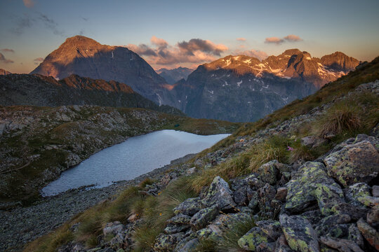 Schladminger Tauern mountain landscape with alpine lake in Styria, Austria